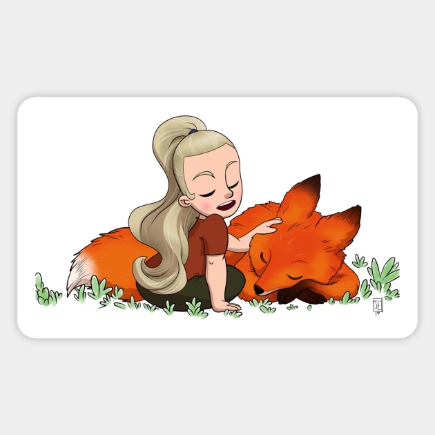 Girl and Fox Sticker by Joshessel